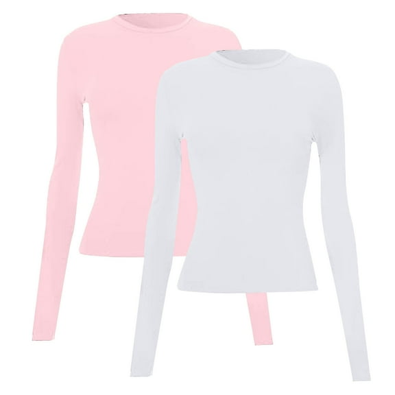 Gkeoshab Womens Tops 2025 New Women's Long Sleeve Fitted Pullover Tops 2 Pack Stretch Layering Shirts E XS