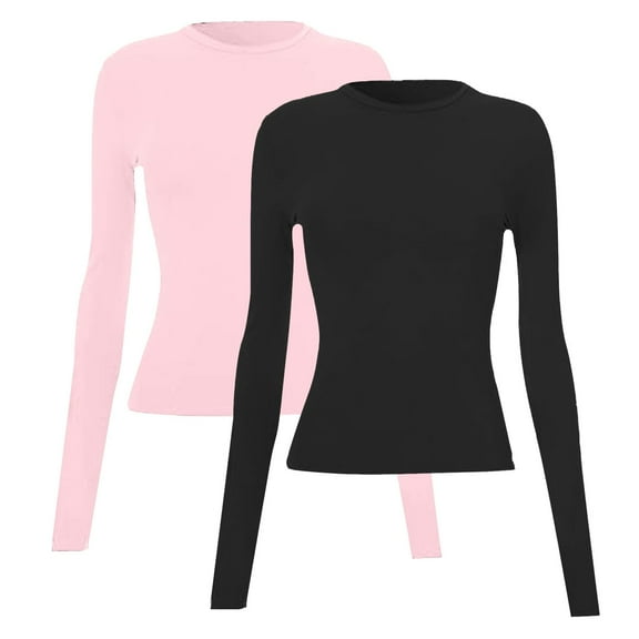 Gkeoshab Womens Tops 2025 New Women's Long Sleeve Fitted Pullover Tops 2 Pack Stretch Layering Shirts H XS