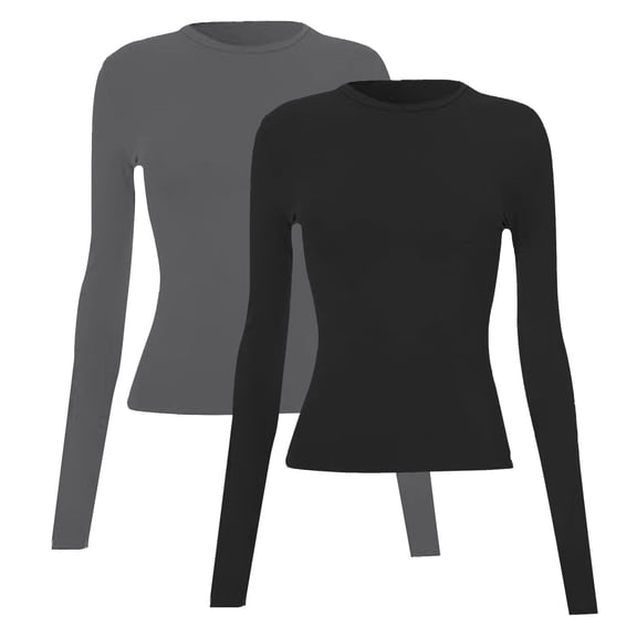 Gkeoshab Womens Tops 2025 New Women's Long Sleeve Fitted Pullover Tops 2 Pack Stretch Layering Shirts L XS
