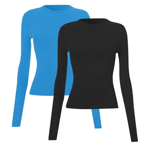 Gkeoshab Womens Tops 2025 New Women's Long Sleeve Fitted Pullover Tops 2 Pack Stretch Layering Shirts M XS