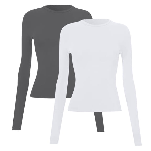Gkeoshab Womens Tops 2026 New Women's Long Sleeve Fitted Pullover Tops 2 Pack Stretch Layering Shirts Q XS