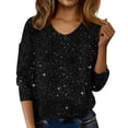 thumbnail image 1 of Gkeoshab Womens Tops Sparkling V-Neck Winter Sweater for Women – Sequin Glitter Ribbed Knit Pullover Black XXL, 1 of 9