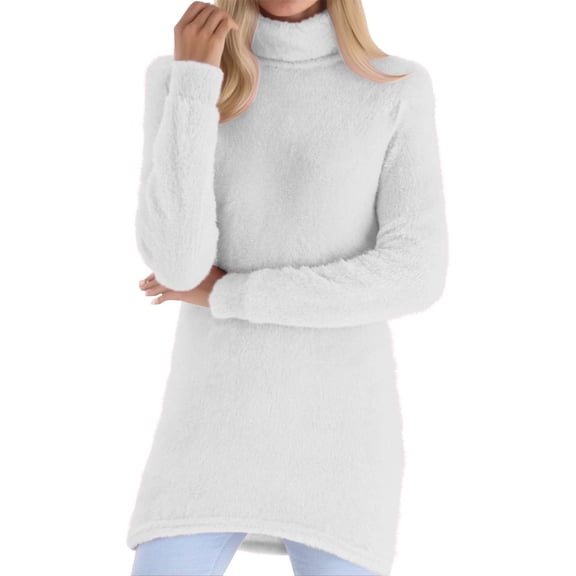 Gkeoshab Womens Tops Women's High Neck Coral Velvet Sweater – Plush Soft Pullover for Fall & Winter White L