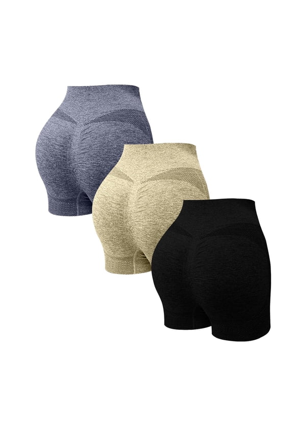 Yoga Pants 3-PC Women's Slim-Fit Yoga Shorts High Waist Tummy Control Anti-See-Through Breathable Nylon Spandex Workout Shorts M M