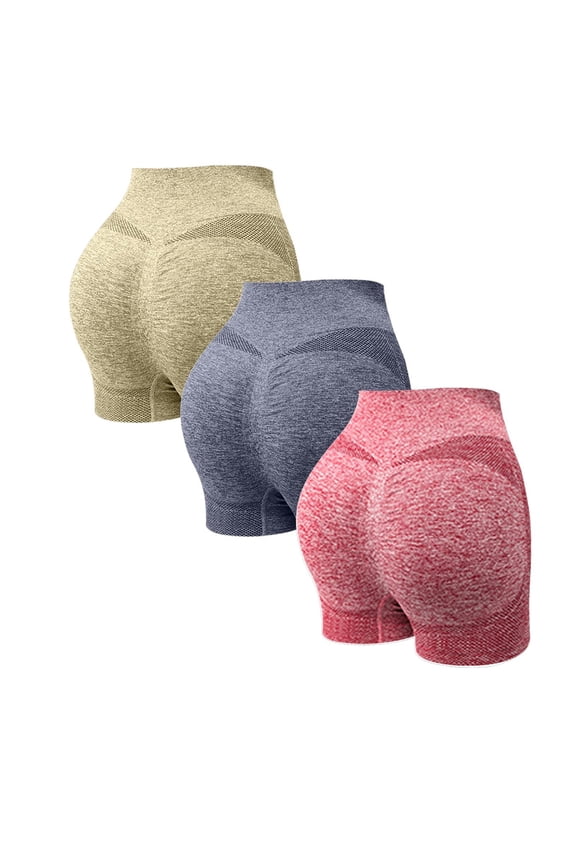 Yoga Pants 3-PC Women's Slim-Fit Yoga Shorts High Waist Tummy Control Anti-See-Through Breathable Nylon Spandex Workout Shorts M M