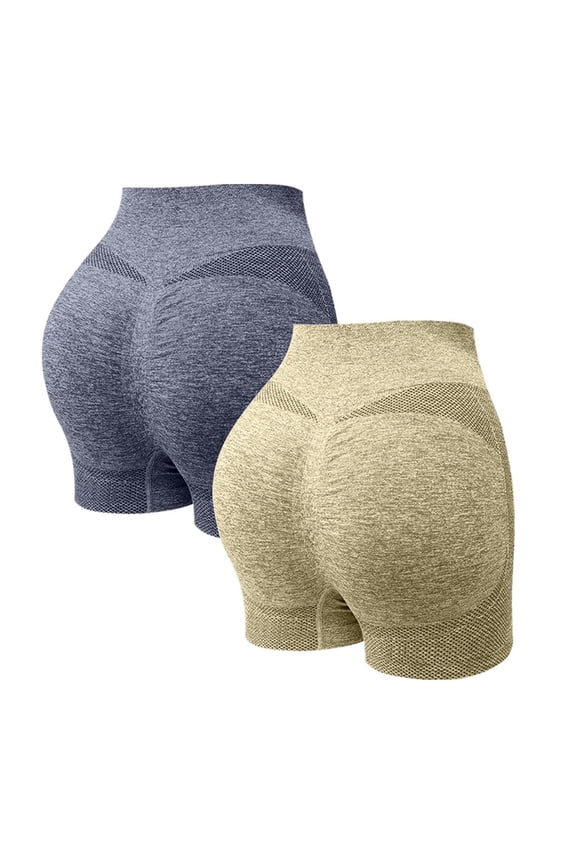 Yoga Pants Women 2-PC Women's Slim-Fit Yoga Shorts High Waist Tummy Control Anti-See-Through Breathable Nylon Spandex Workout Shorts B L