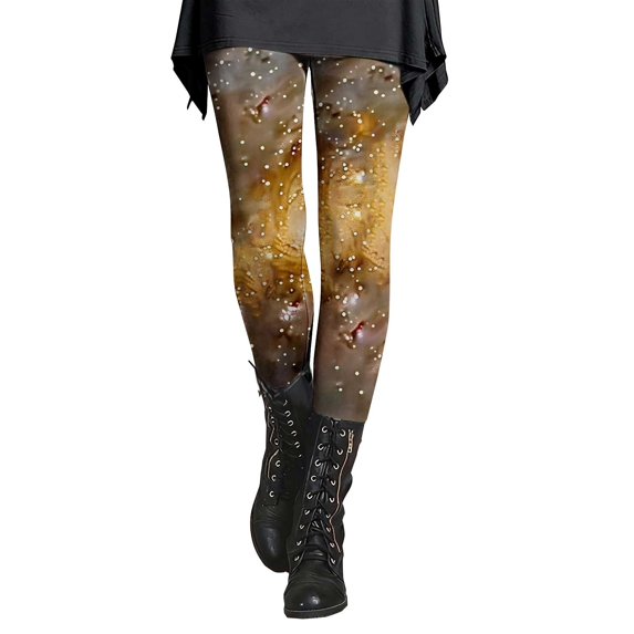 Gkeoshab Yoga Pants Women Women's Cosmic Print Yoga Leggings Universe Themed Base Layer Pants Milk Silk Grinding for Spring Summer Gold M