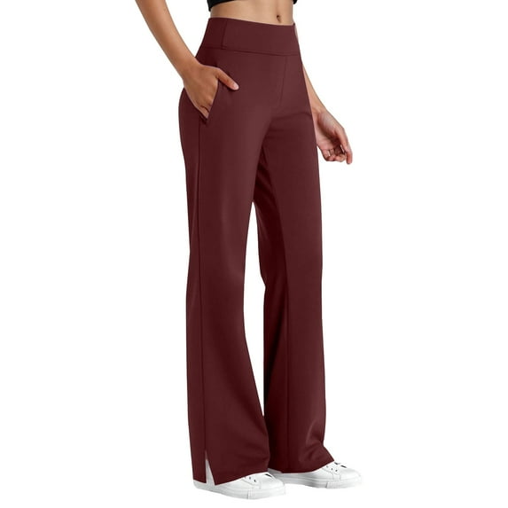 Gkeoshab Yoga Pants Women Women's High-Waisted Wide Leg Yoga Pants Loose Fit Comfortable Trousers Polyester Spandex Blend Wine Red M