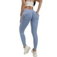 thumbnail image 1 of Gkeoshab Yoga Pants Women Women's Nylon High-Waisted Yoga Pants with Pockets for Workout & Yoga Stretchy Tights Blue L, 1 of 9
