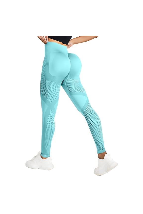 Yoga Pants Women's Butt Lifting Seamless Leggings Textured Yoga Pants Slim Fit Workout Tights Sky Blue M