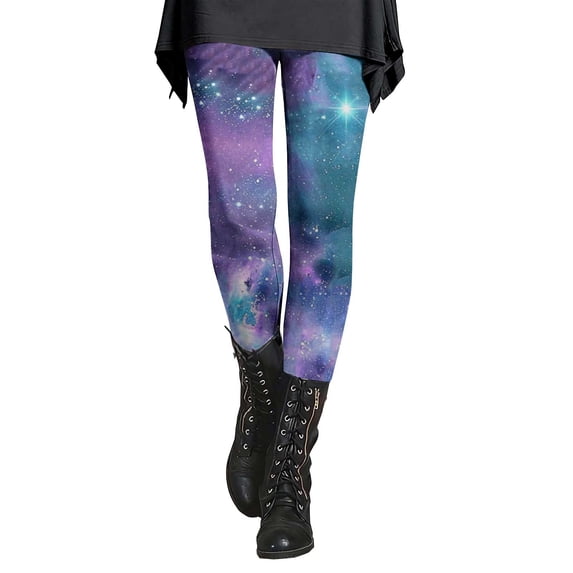 Gkeoshab Yoga Pants Women's Cosmic Print Yoga Leggings Universe Themed Base Layer Pants Milk Silk Grinding for Spring Summer Light Violet L
