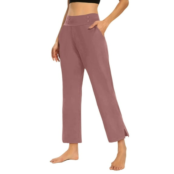 Gkeoshab Yoga Pants Women's High-Waisted Yoga Pants with Side Slits Stretchy Polyester Spandex Summer Casual Trousers Pink XXL