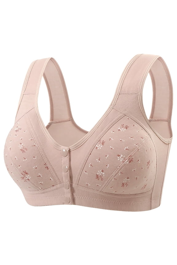 cotton bras for women Women's Front-Closure Non-Wired Bra Floral Print Soft Cotton Comfortable Bralette Pink 46