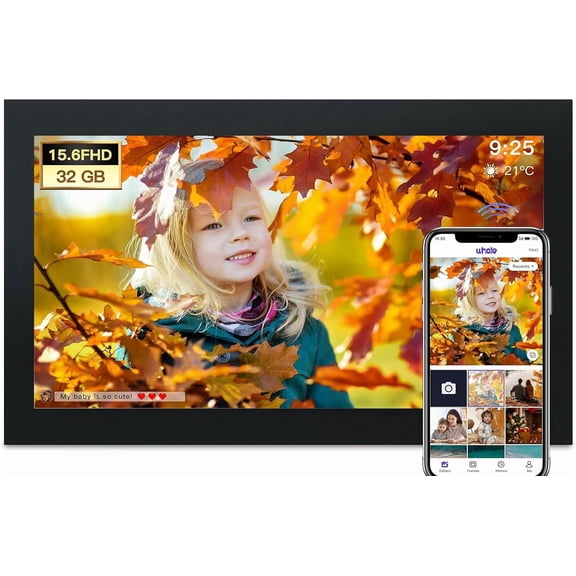 Gl e 15.6Inch Touch Screen Large Digital Picture Frame,1920 * 1080 FHD WiFi Digital Photo Frame with 32GB Storage, Wall Mountable, Auto-Rotate Send Photos and Videos Through The Application