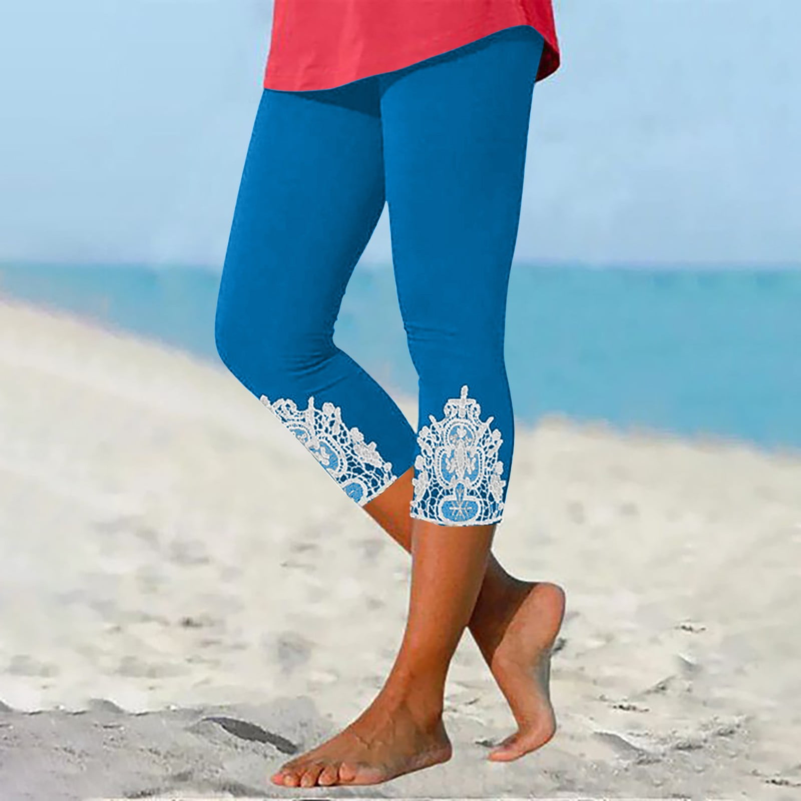 GlTpooo Capri Leggings for Women Lace Cutout Capris Pants Summer Casual