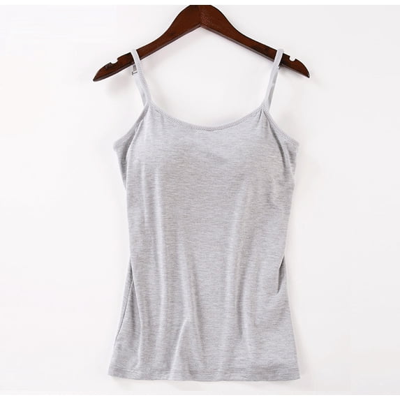 GlTpooo Women's Cami With Built-In Shelf Bra Plus Stretch with Adjustable Spaghetti Straps Basic Undershirt Layer Tank Top Gray XL