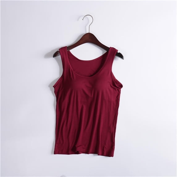 GlTpooo Womens Camisole Tank Tops with Built in Bra Adjustable Spaghetti Strap Sports Undershirt Basic Layering Workout Crop Tops Red 3XL