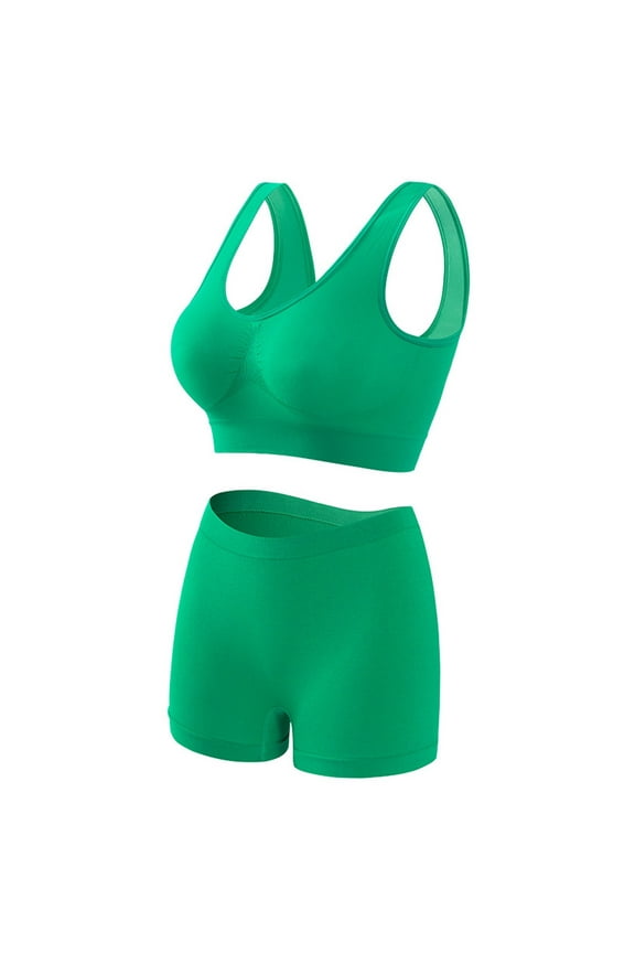 Workout Underwear Sets for Women Plus Size Comfy Breathable Seamless Bralettes with Shorts Legging 2 Pieces Yoga Sports Bra and Panties Green 5XL