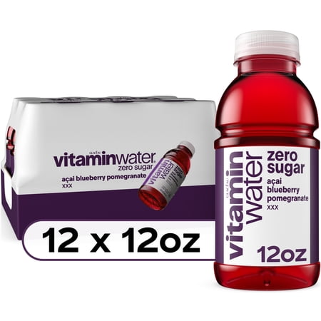 vitaminwater Zero Sugar XXX Acai-Blueberry-Pomegranate Flavored Water Beverage Bottles, 12 fl oz, 12 Pack
