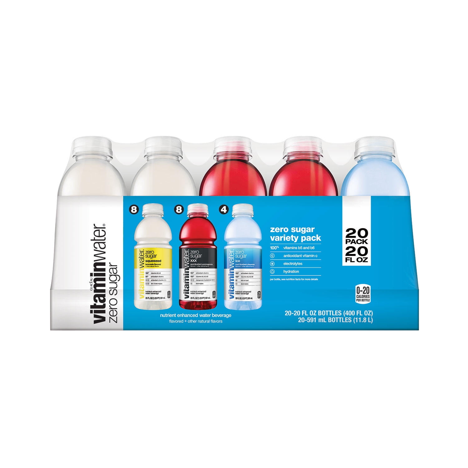 Glaceau Vitaminwater Zero Variety Pack, 20 Fluid Ounce (20 Pack)