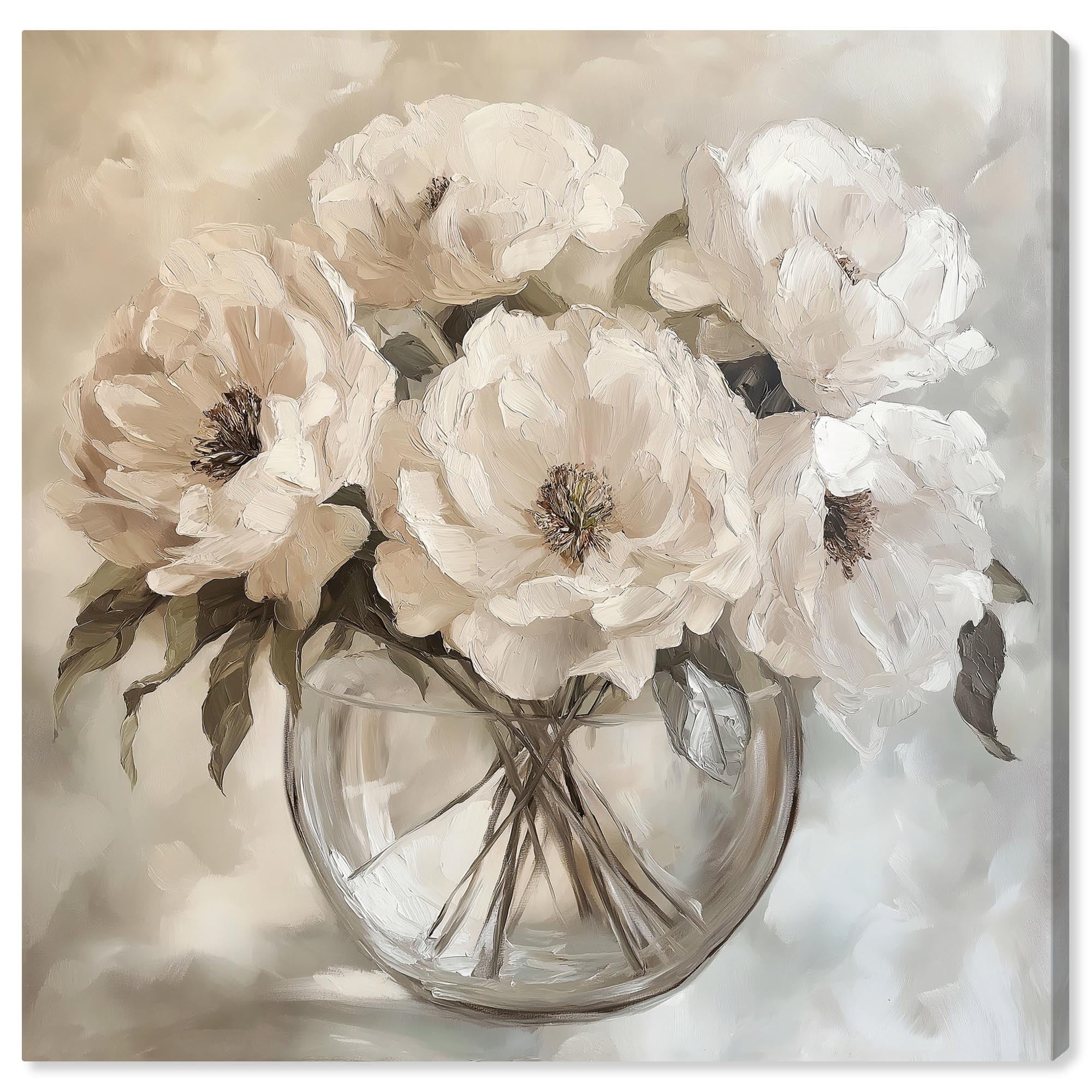 Glacial Bloom Bouquet White Floral Canvas Art, 16" x 16"