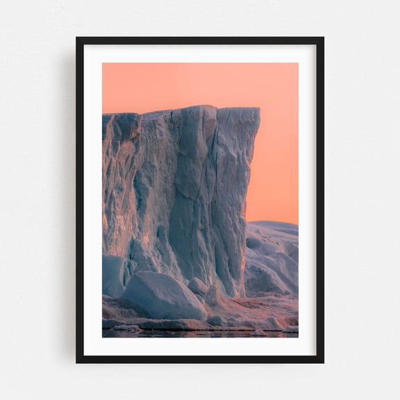 Glacial Grandeur - Greenland Photography Sunset Nature Winter Landscape Scenic Black Framed Wall Art Print 24 x 36 inches