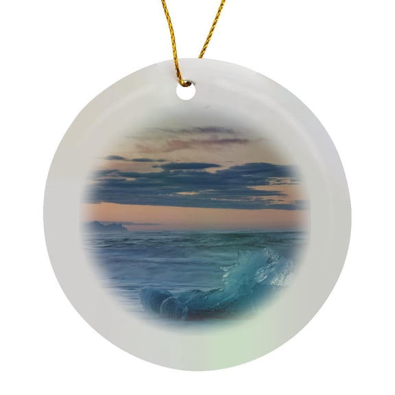 3drose, Glacial Ice in Surf Along Diamond Beach, Kalfafellsstadur, Iceland., Circle Porcelain Ornament