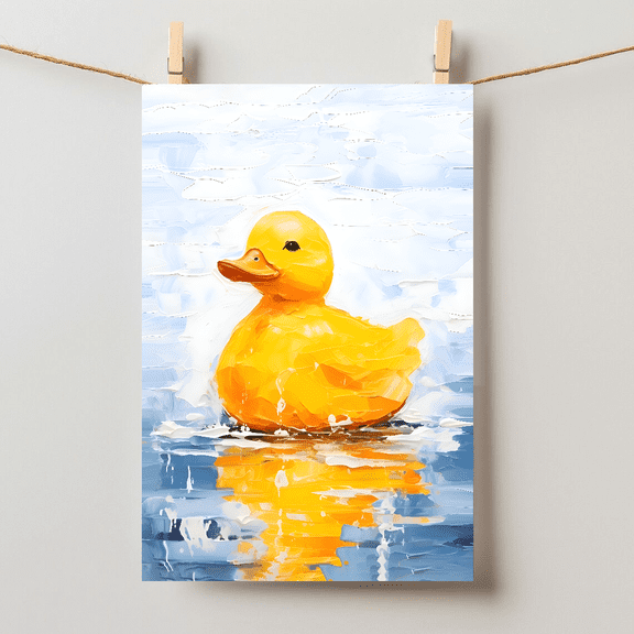 Glacial Serenity Yellow Rubber Duck Wall Art, Unframed Paper Poster 8x10in