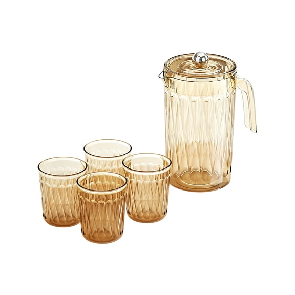 Glacial Texture Large Capacity Plastic Refrigerator Jug Set with 4 Cups - BPA-Free, Dishwasher Safe, Slim Design for Iced Drinks, Perfect for Home, Office, Parties, and Gatherings Gold
