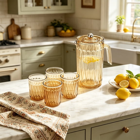Glacial Texture Large Capacity Refrigerator Jug, 64oz Plastic Pitcher with Lid, Cold Brew Iced Tea & Lemonade Dispenser, Dishwasher Safe