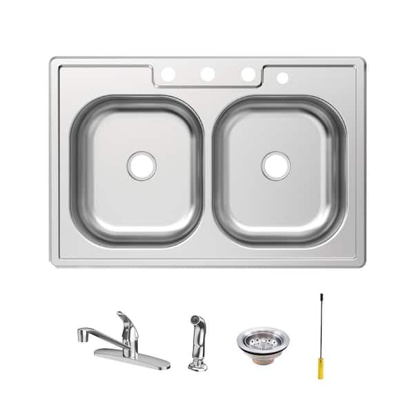 Transolid STDE33226-3 Select 3-Hole Drop-in 50/50 Double Bowl 22-Gauge Stainless Steel Kitchen Sink, 33-in X 22-in X 6-in, Brushed Finish - View #6