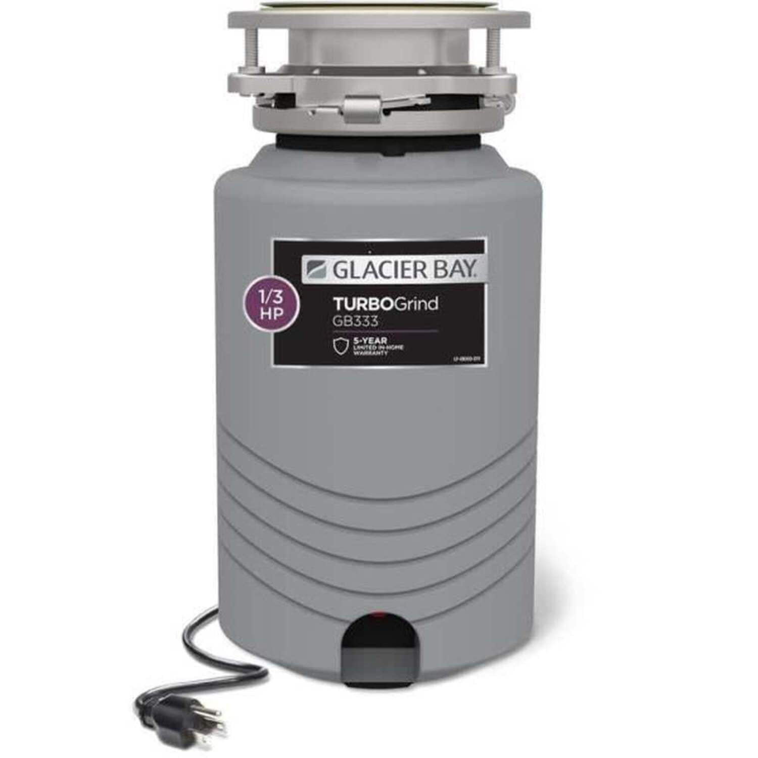 Glacier Bay Garbage Disposal 1/3HP Continuous Feed Compact Design W ...