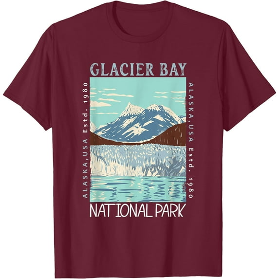 Glacier Bay National Park Alaska Distressed Vintage Unisex T-Shirt for Men Women Kids Toddler,Maroon Color,Size 4XL