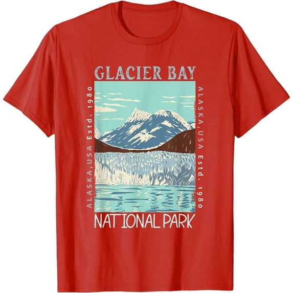 Glacier Bay National Park Alaska Distressed Vintage Unisex T-Shirt for Men Women Kids Toddler,Red Color,Size 2T