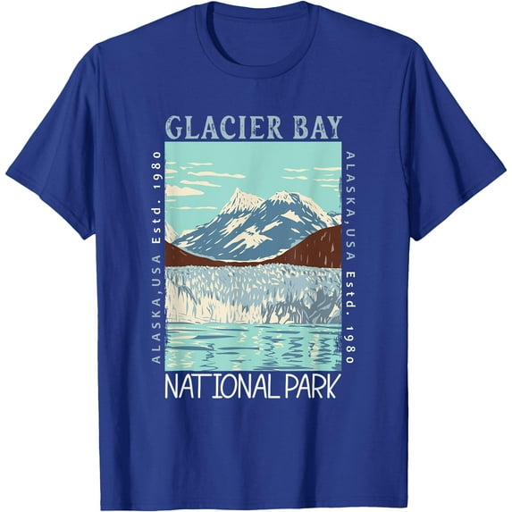 Glacier Bay National Park Alaska Distressed Vintage Unisex T-Shirt for Men Women Kids Toddler,Royal Blue Color,Size L