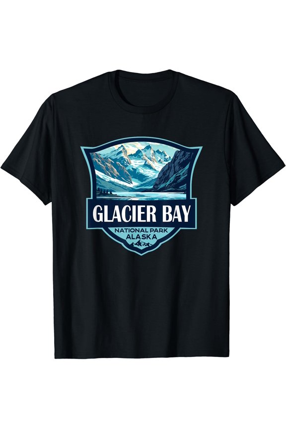 Glacier Bay National Park Illustration Travel Retro Badge T-Shirt, Unisex T-Shirt