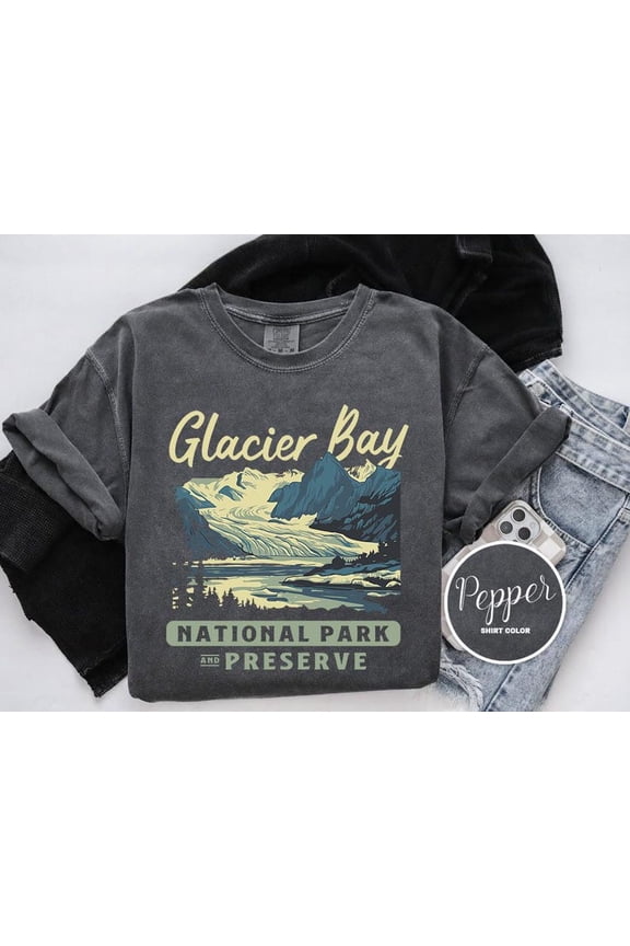 Glacier Bay National Park Shirt Alaska Scenic Coastal Mountain Landscape Outdoor Nature Hiking Graphic Design Comfort Colors Unisex Cotton T-Shirt, Size S-3XL