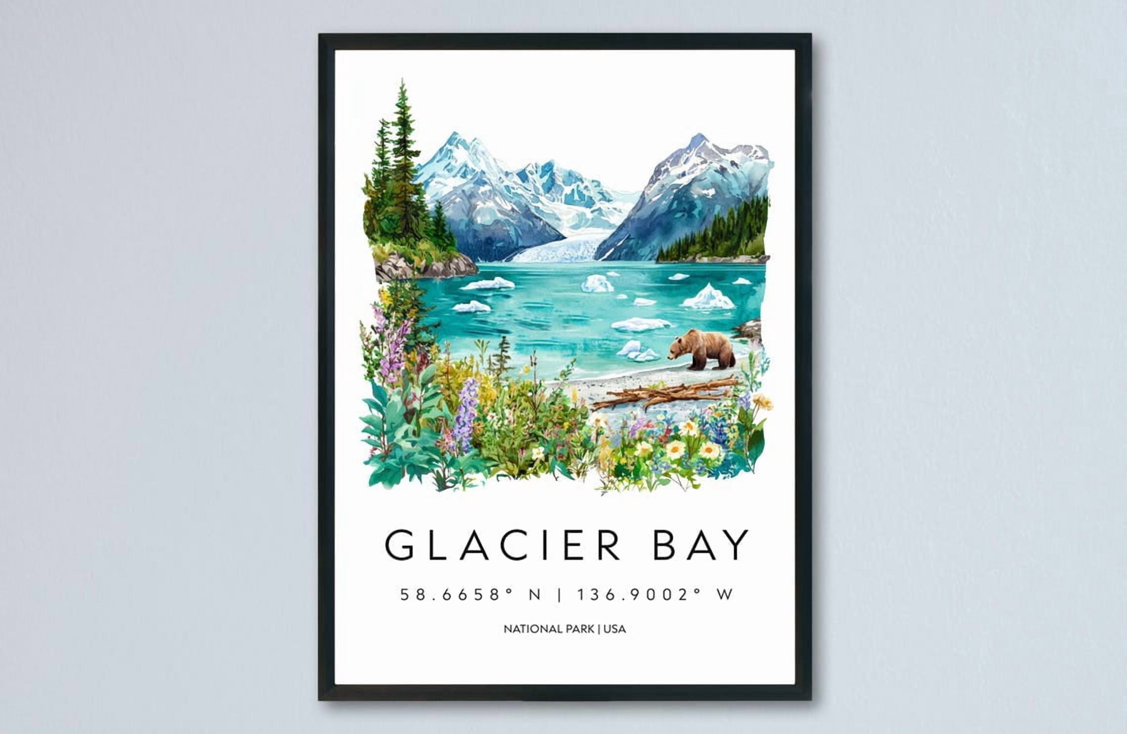 Glacier Bay Travel Alaska Coastal Landscape Iceberg Nature Scene Poster ...