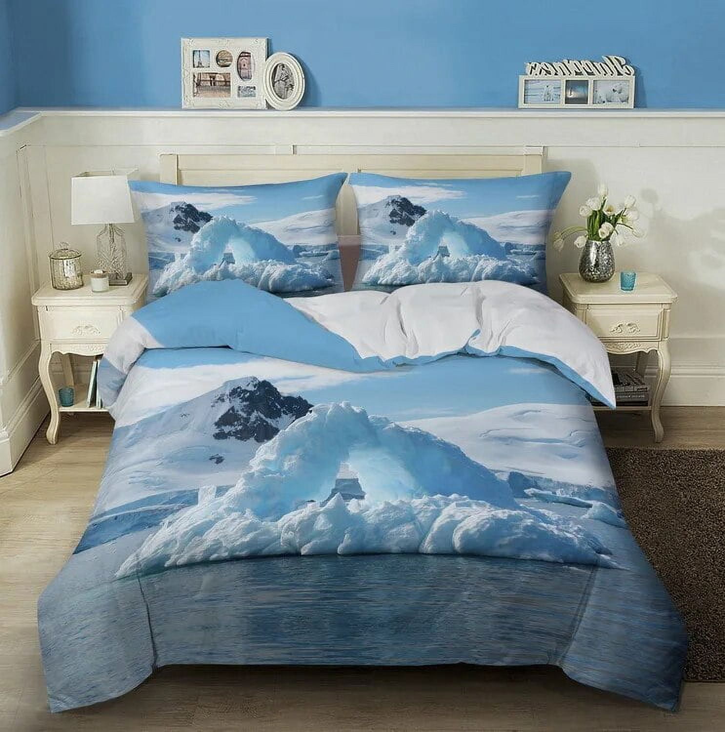Glacier Bedding Set King/ Size Antarctic Melting Glacier Pattern Duvet