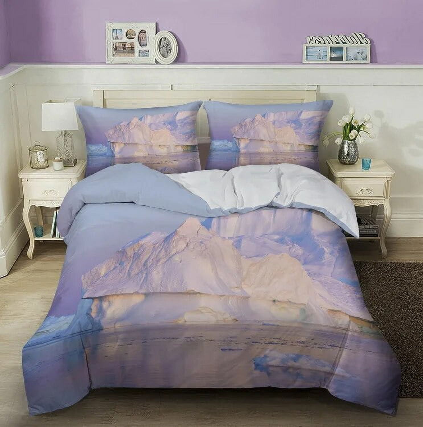 Glacier Bedding Set King/ Size Antarctic Melting Glacier Pattern Duvet