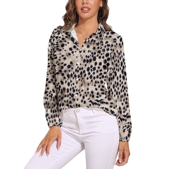 Glacier Black And Gray Cheetah Print Long Sleeve Blouse Woman Streetwear Casual Shirts Summer Oversize Woman Streetwear Clothing Birthday Present