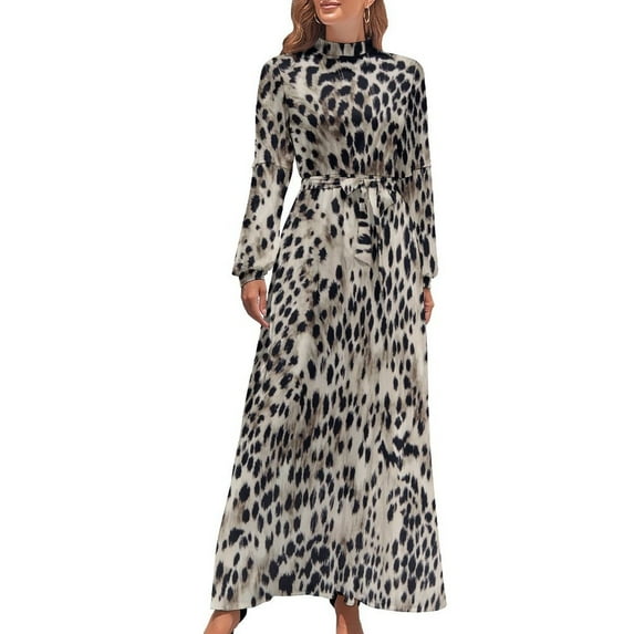 Glacier Black And Gray Cheetah Print Women's Long Dress Long Sleeves Dress Vintage Dresses Party Maxi Dress High Waist Dress