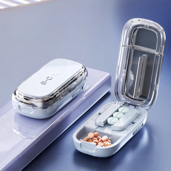 Glacier Blue 1/2 Pill Cutter with Centering Device, Adjustable Tablet Splitter for Small Pills, Crush-Proof Medication Cutter, Portable Pill Divider for Seniors Travel