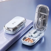Glacier Blue Adjustable Pill Cutter Splitter for Small and Tiny Pills, 1/2 1/4 Tablet Divider with Centering Device, Sharp Stainless Steel Blade, Storage Case, Portable Travel Medication Tool