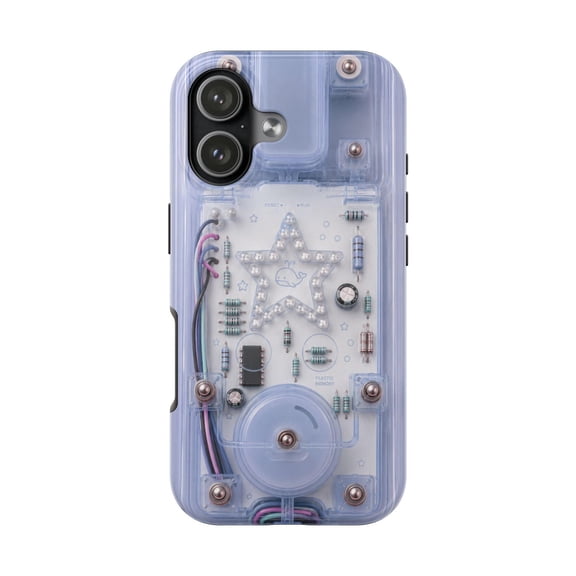 Glacier Blue LED Star Jelly Effect Y2K Retro Tough Phone Case, Dual-Layer Protective Cover for iPhone