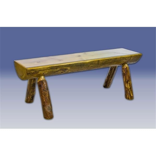 Glacier Country Rustic Lodgepole Pine Half Log Bench