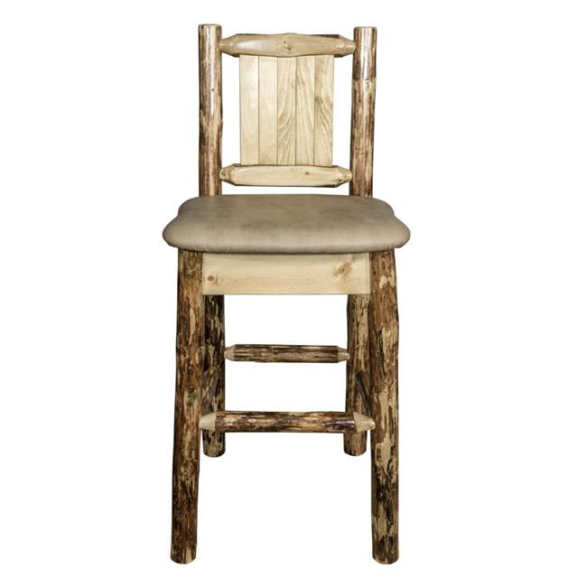Glacier Country Barstool with Back Buckskin Upholstery with Laser