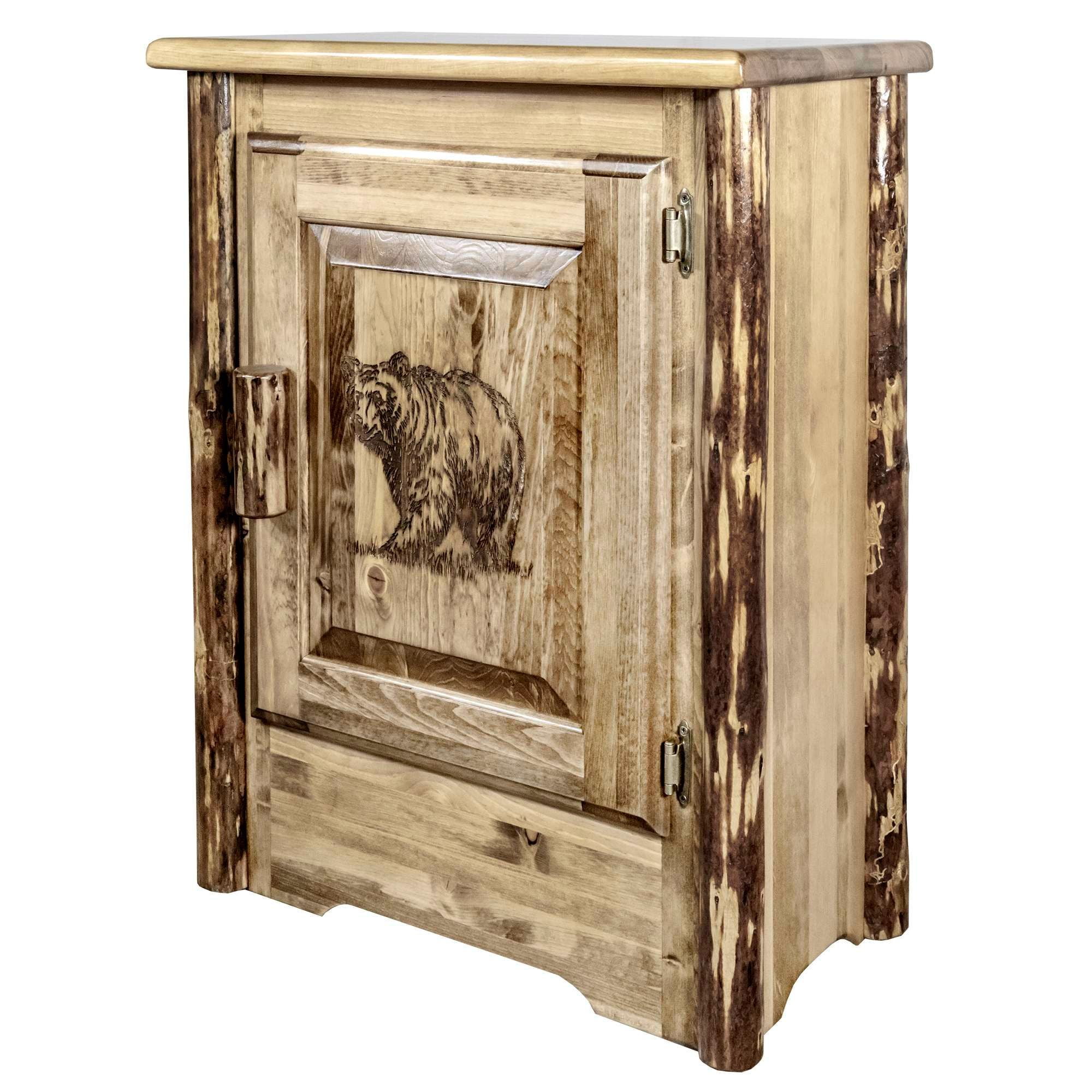 Glacier Country Collection Accent Cabinet w/ Laser Engraved Bear Design, Right Hinged