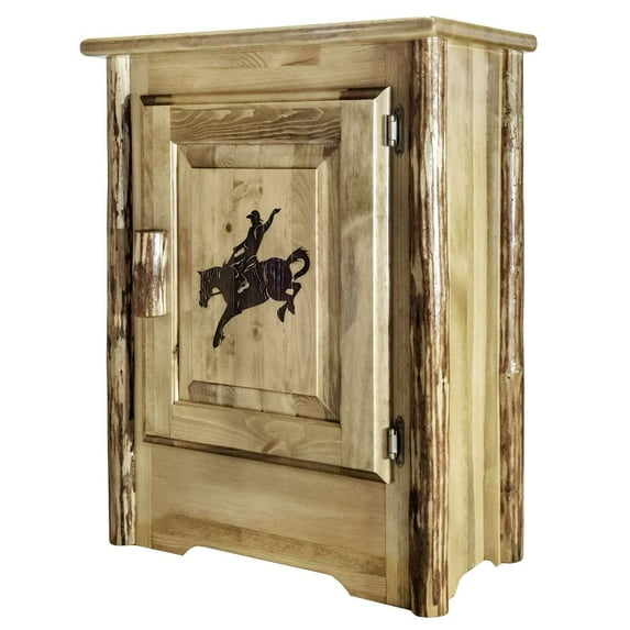 Glacier Country Collection Accent Cabinet w/ Laser Engraved Bronc Design, Right Hinged