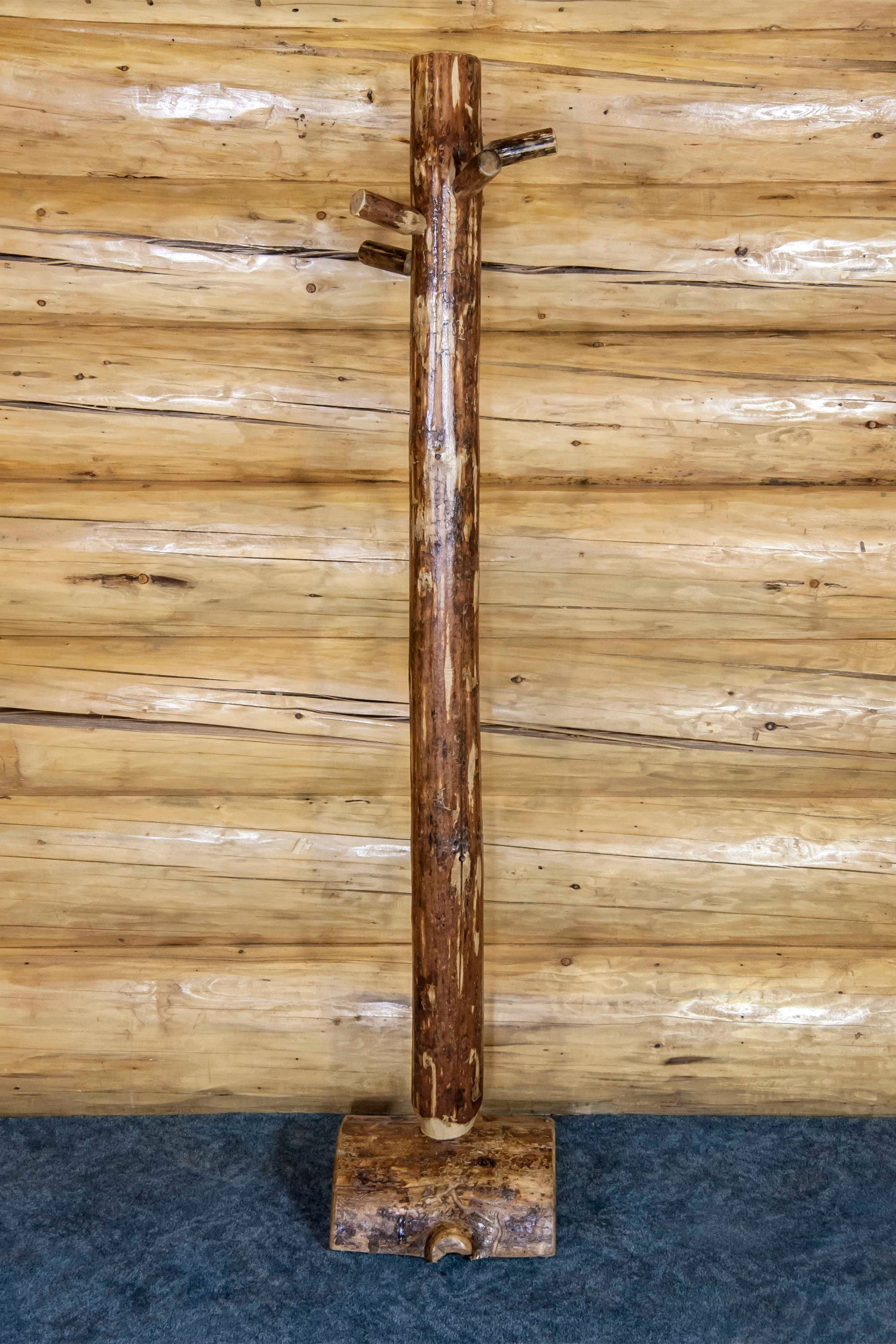 Rustic Lodge Pole Pine Handcrafted Coat Tree, 68" Tall